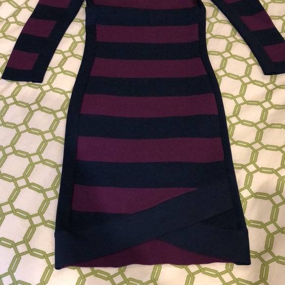 BCBGMaxazria Striped Body Con Bandage Dress 3/4 Sleeves Purple Navy Size XXS - Picture 4 of 9